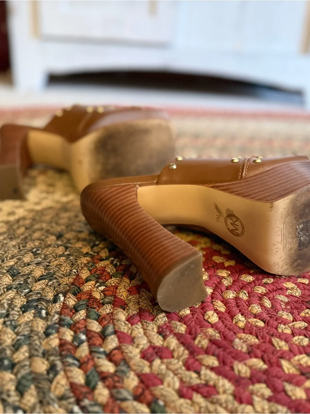 Platform Studded Slide Heels in Brown by Michael Kors